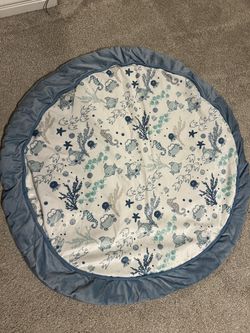 Baby Play Mat - Ocean Animal Print in Blue and Cream