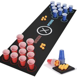 BRAND NEW 71” x 23” Beer Pong Set for Drinking Games With 14pcs Beer Pong Balls & 24pcs Reusable Plastic Beer Pong Cups & 1 Table Mat
