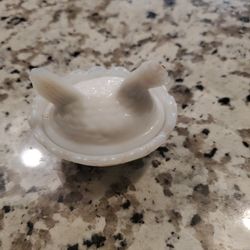 Small Chicken Milk Glass