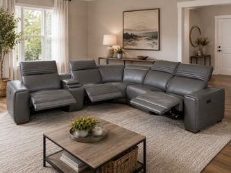 BRAND NEW Karson 6-piece Leather Power Reclining Sectional Sofa with Power Headrests, Gray