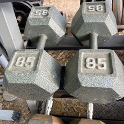 85lb Hex Iron Dumbbell Set Weights 