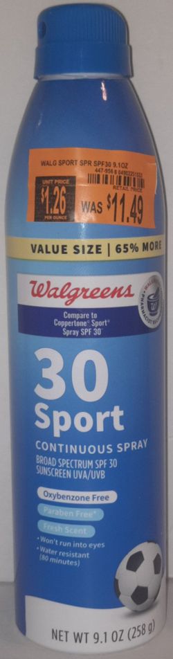BRAND NEW Walgreens Sport Continuous Spray Broad Spectrum SPF 30 Sunscreen UVA/UVB 9.1 oz