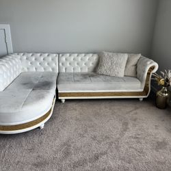 White and Gold Sectional Couch