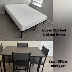 Queen Size Bed & Metal Frame - 5 piece Dining Set // $170 for ALL
