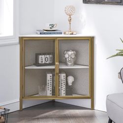 3-Tier Corner Shelf, Metal Frame Multipurpose Storage Cabinet Organizer Rack Stand with Ventilation Protection Door for Living Room