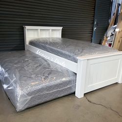 Twin Solid Wood Bed With Twin Roll Out Mattress $500