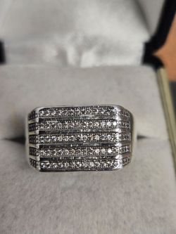 Silver-Tone Men's CZ Statement Ring