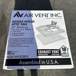 Air Vent 5700 CFM Automatic Shutter Speed Control Whole House Fan 