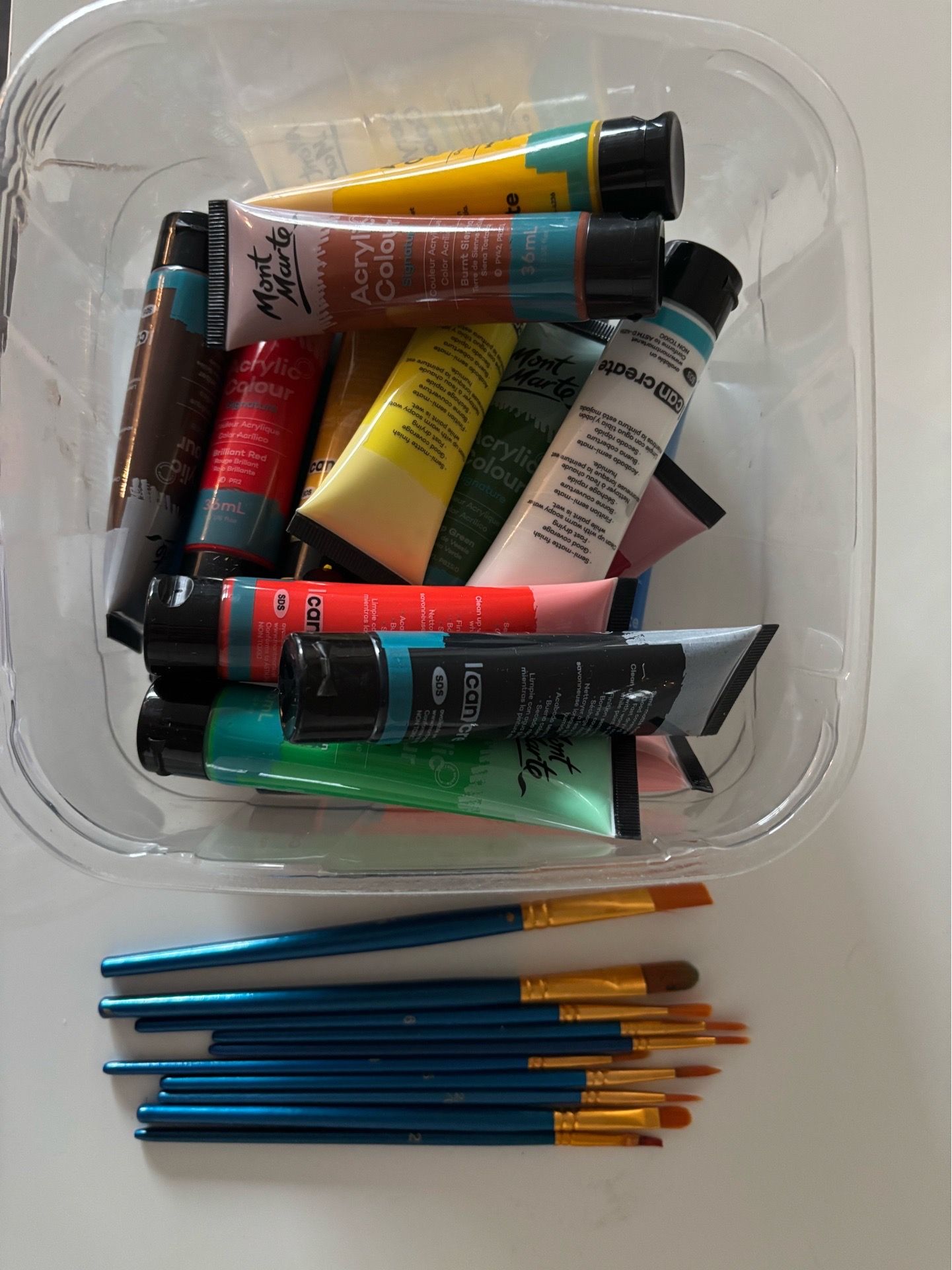 Set of 18 acrylic paints + paintbrushes