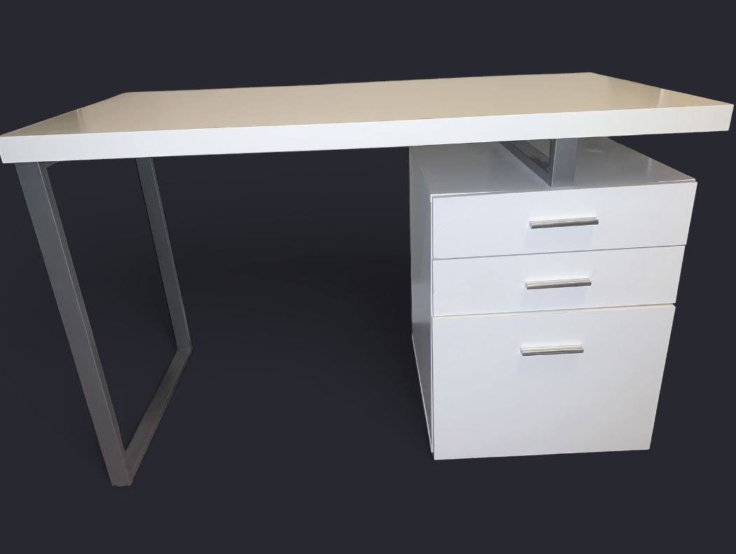 White Three Drawer Desk