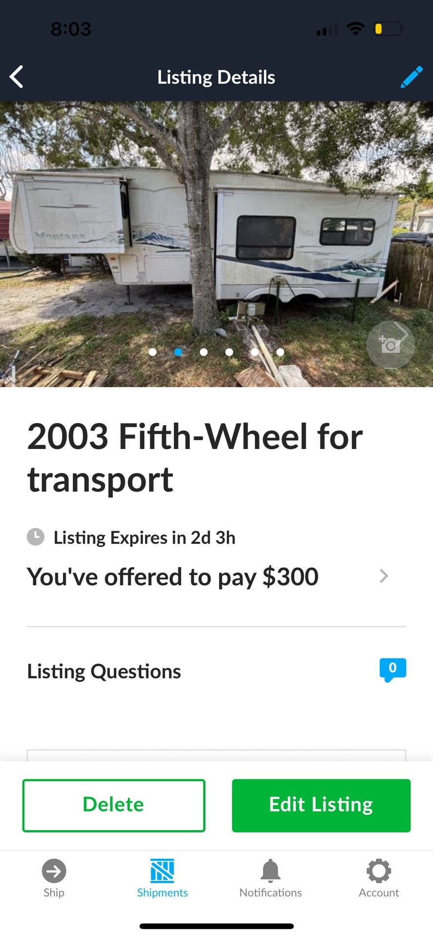 5th Wheel For Transport. 36 Miles