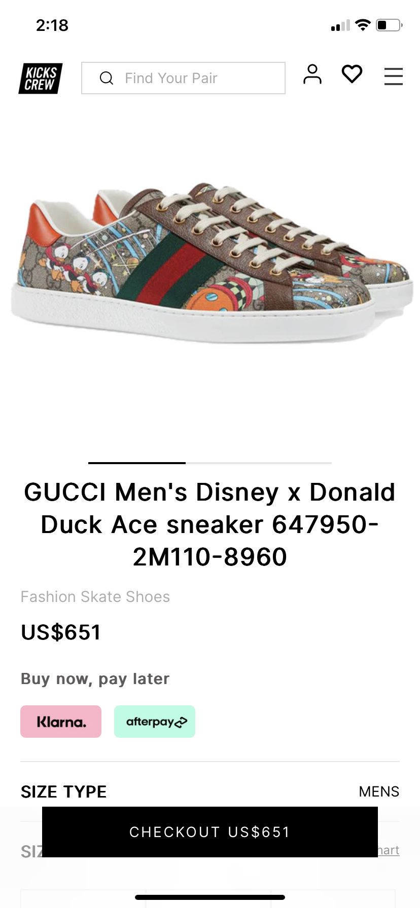 GUCCI Men's Disney x Donald Duck Ace sneaker 647950-2M110-8960