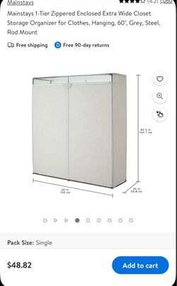 Mainstays 60" Zippered Closet Storage Organizer Grey