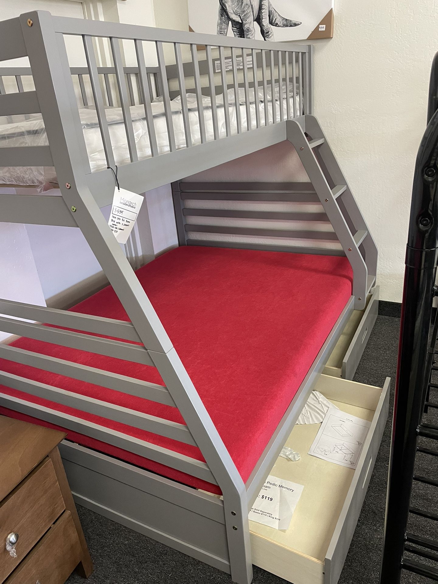 Twin Over Full Bunk Bed With Storage Drawers Mattresses Included 