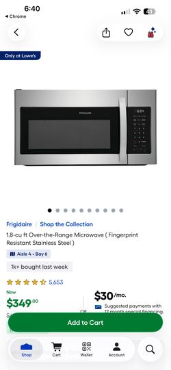 Frigidaire FMOS1746BS is a 1.7 cubic feet over-the-range microwave