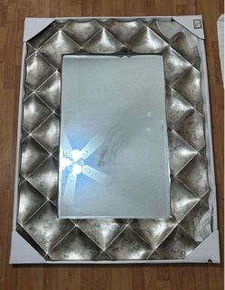 Silver Diamond Pattern Framed Wall Mirror