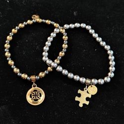 RC Silver And Gold Tone Stretchy Bracelet Two 