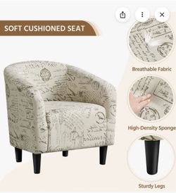Fabric Accent Arm Chair Barrel Chair for Living Room, Letter Print