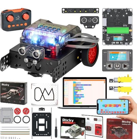WhalesBot Rocky Coding & Remote Control Robot Kit for Kids 8-16, Modular/Scratch/Python/C Programming, Educational Engineering Science Toy Set with Mu