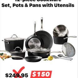 Tramontina Ceramic NonStick 12-piece Cookware Set, Pots & Pans with Utensils
