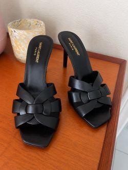Saint Laurent Tribute 85 Mule Heels Black Leather size 39