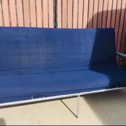 like New Thick Navy Blue Futon With Solid Silver Frame