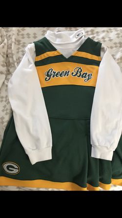 Green, yellow, and white Green Bay cheerleader dress