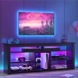Bestier TV Stand for 70 inch TV, Tall Entertainment Center with 2 Led Lights, Gaming TV Console with Storage for PS5, Modern TV Cabinet for Bedroom, L