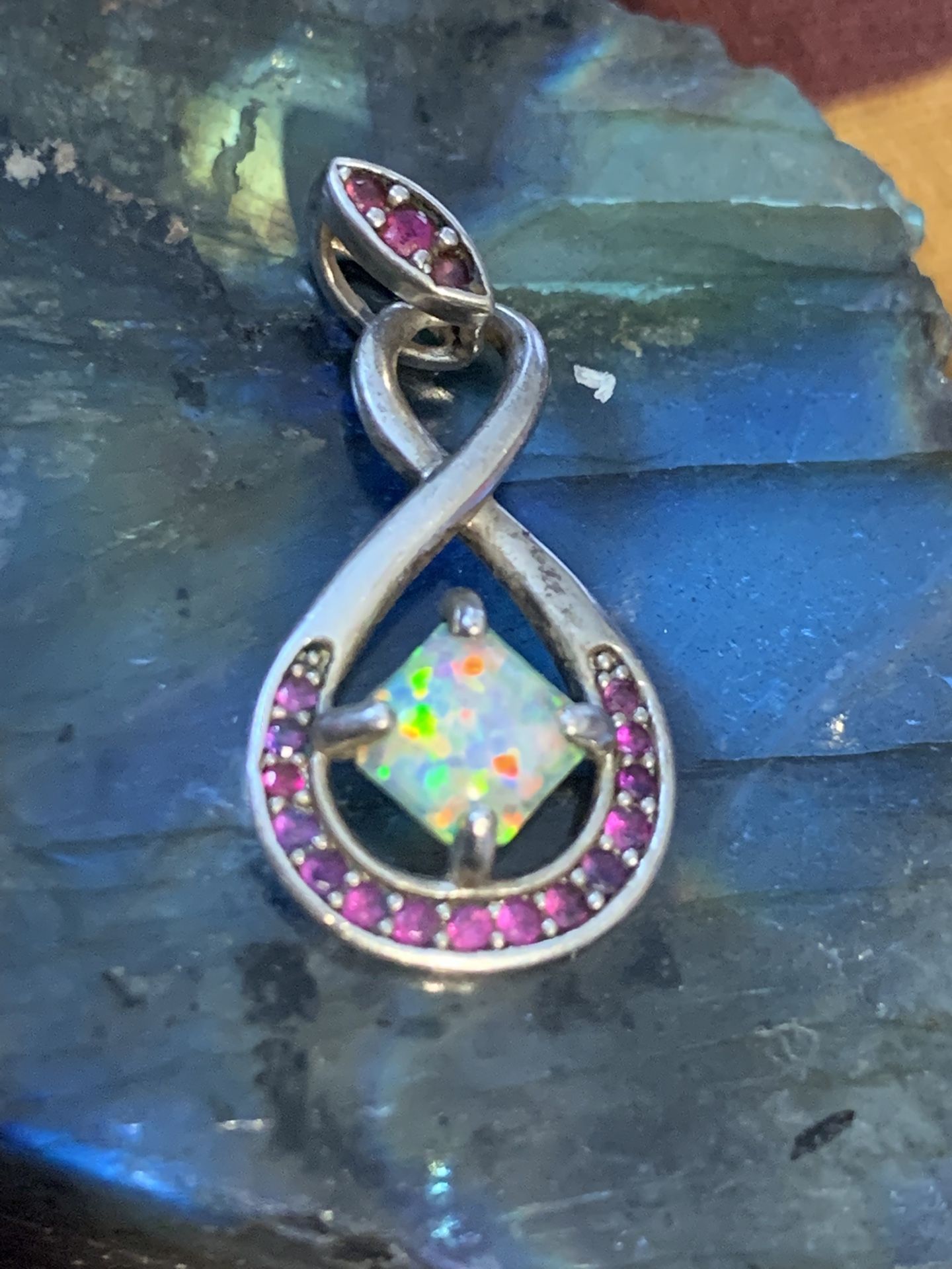 Opal And Ruby Sterling Silver Petite Pendant