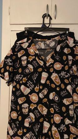 Coffee Print Medical Scrub Top