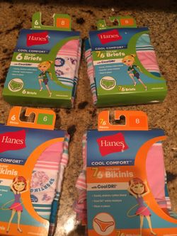 Hanes cool comfort, tagless briefs with cool dry, and cool comfort bikinis, Size 6 and 8