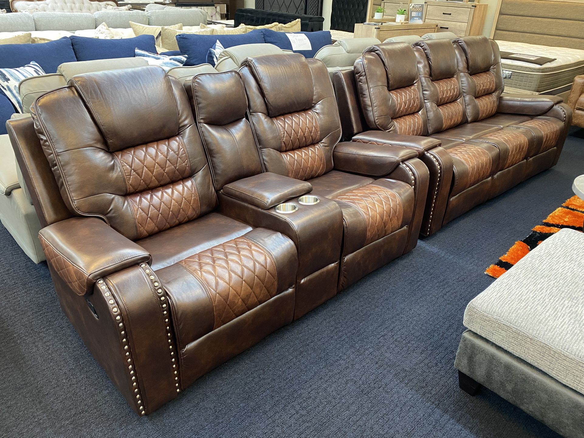 New 2Pc Brown Reclining Sofa And Loveseat