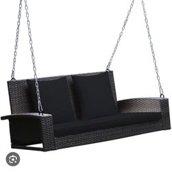 Costway 2-Person Patio Rattan Hanging Porch Swing Bench Chair Cushion