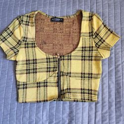 Yellow Tartan Plaid Crop Top