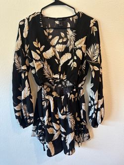 Forever 21 Black Tropical Leaf Print Romper