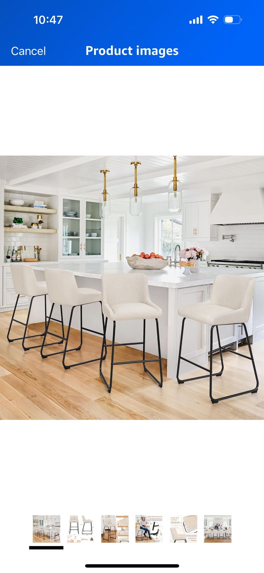 LUE BONA 26 Inch Bar Stools Set of 3, Linen Upholstered Barstools, Counter Height Bar Stools with Back, Comfortable Bar Chairs, Modern Counter Stools