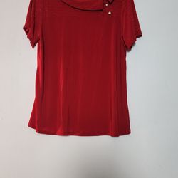 Women's Red Short Sleeve Top with Pearl Buttons Size L