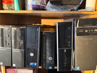 Bulk Lot: 6 Desktop PCs + 5 Monitors + Power Cables (Cell Store POS / Activations)