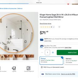 Kinger Home Sage 24-in W x 24.0-in H Round Gold Framed Lighted Wall Mirror