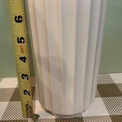 Thick 7 Inch Tall Flower Pot W/fluted Sides, Made By Jungle Club, Satanic Glazed Finish, No Drain Hole. Tapered Base, Light Cream Color