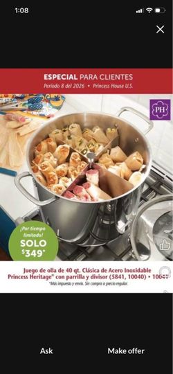 Juego de olla 40 qt con parrilla y divisor