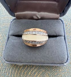 Vintage Rose Gold Tone Enamel Rhinestone Statement Ring Wide Dome Band Size 7