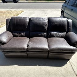 Brown Leather Reclining Coach