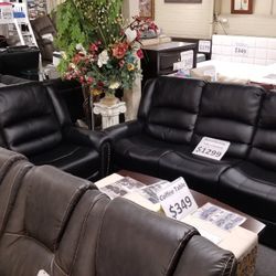 Brand New Black Or Brown Leather Manual Reclining Sofa + Loveseat 2PCs Set