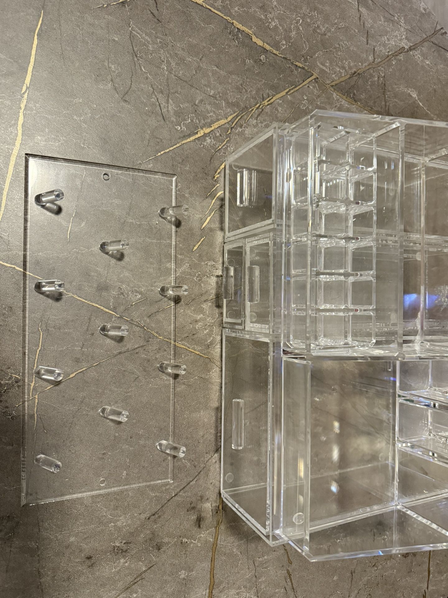 Acrylic Makeup Organizer with Drawers and Necklace Holder