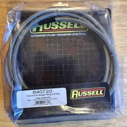 Russell 640720; Oil and Fuel Pressure Gauge Hose, 6 ft, -04AN, Steel Braid