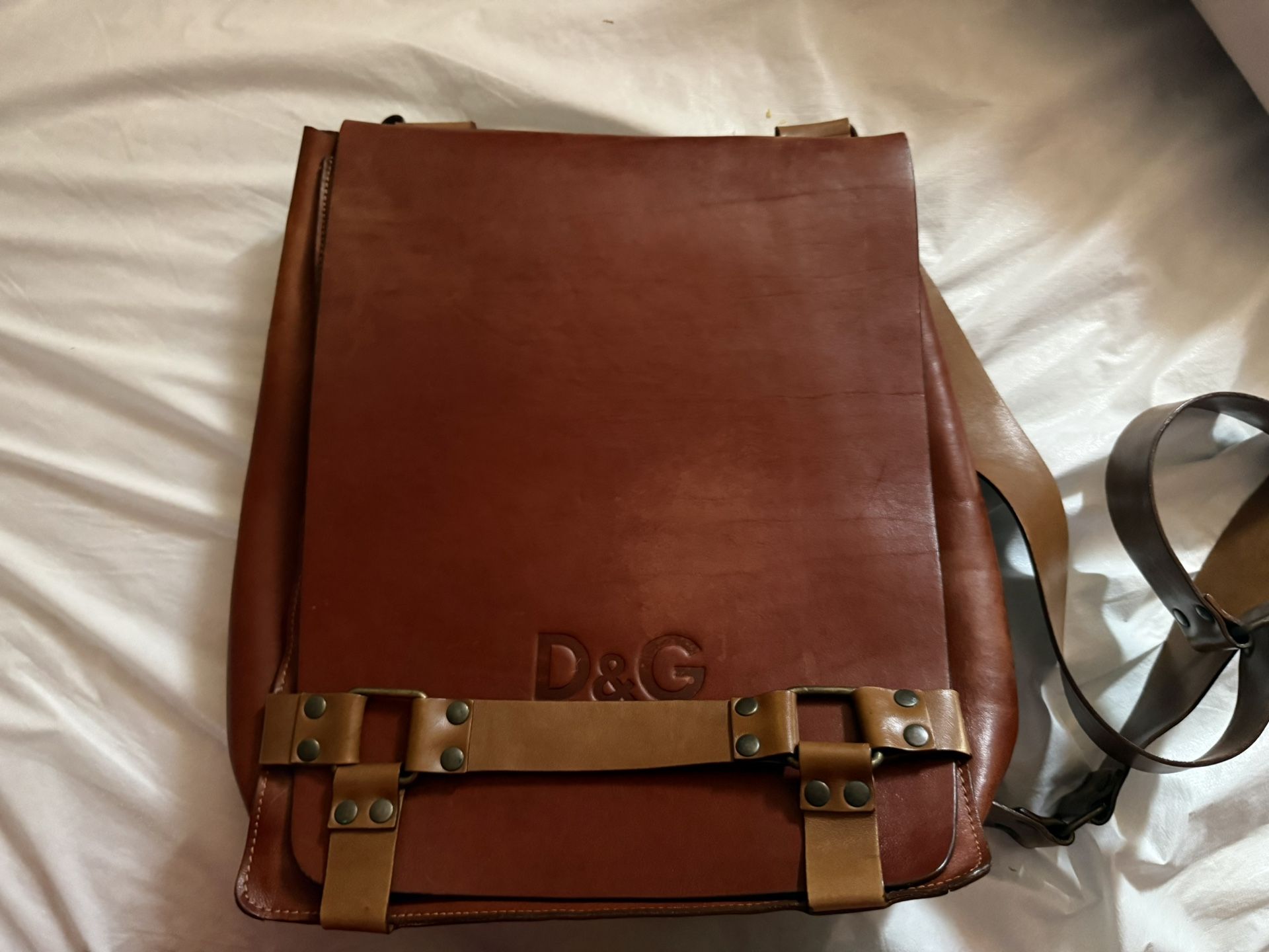 D& G Dolce & Gabbana Distressed Leather Satchel Vertical Messenger Bag