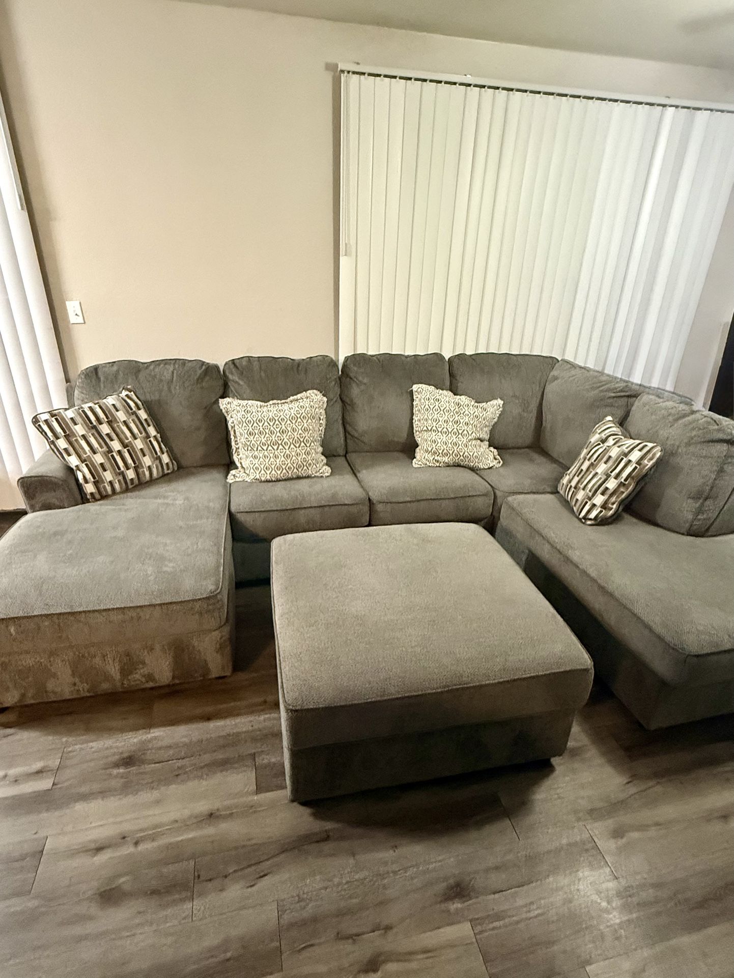 Grey 2-Piece Sectional + Matching Storage Ottoman