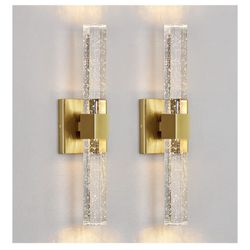 Epinl Gold Sconces Wall Lighting 14W Dimmable LED Crystal Bathroom Light Fixture with Bubble Glass 15.7inch Indoor Vanity Lights