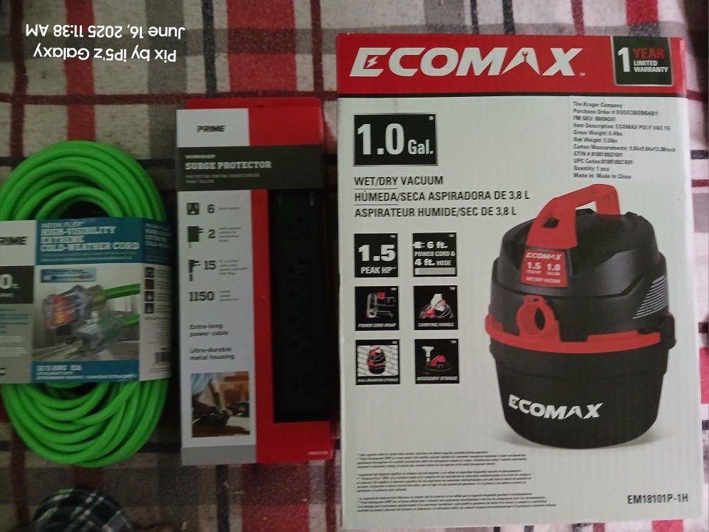Lot: Shop Vacuum, Surge Protector And 50 Ft. Extension Cord